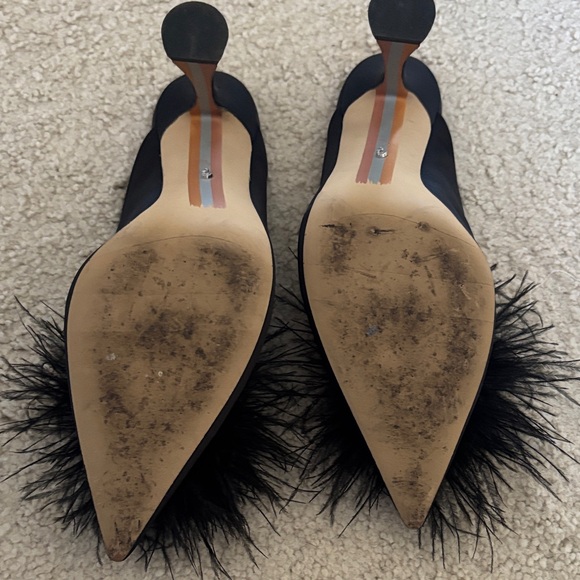 Sam Edelman Black Feather Pom Slide Mules - Picture 4 of 4